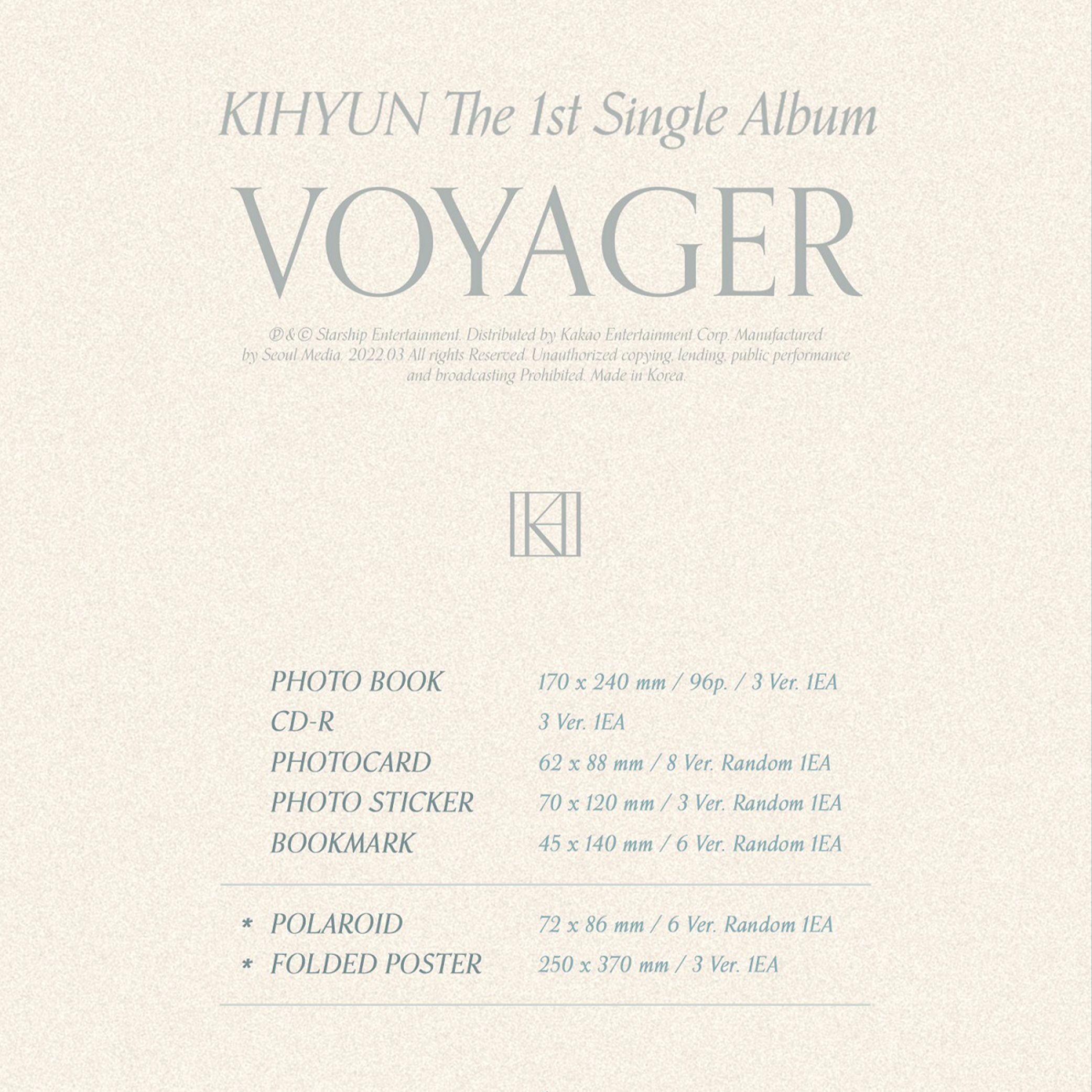 Kihyun Voyager 1st Single Album Voyager version, Somewhere version, The 1st Journey version