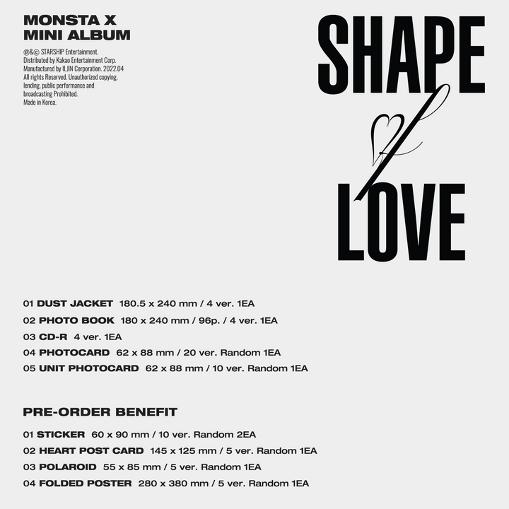Monsta X 11th Mini Album Shape of Love Love version, Originality version, Vibe version, Everything version 