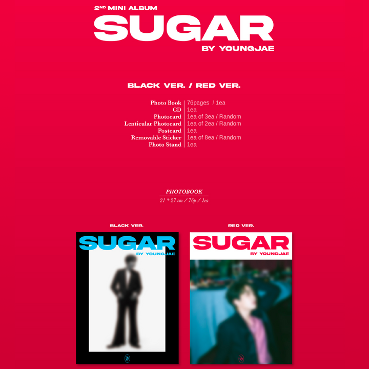 Youngjae Sugar 2nd Mini Album Black version, Red version photobook