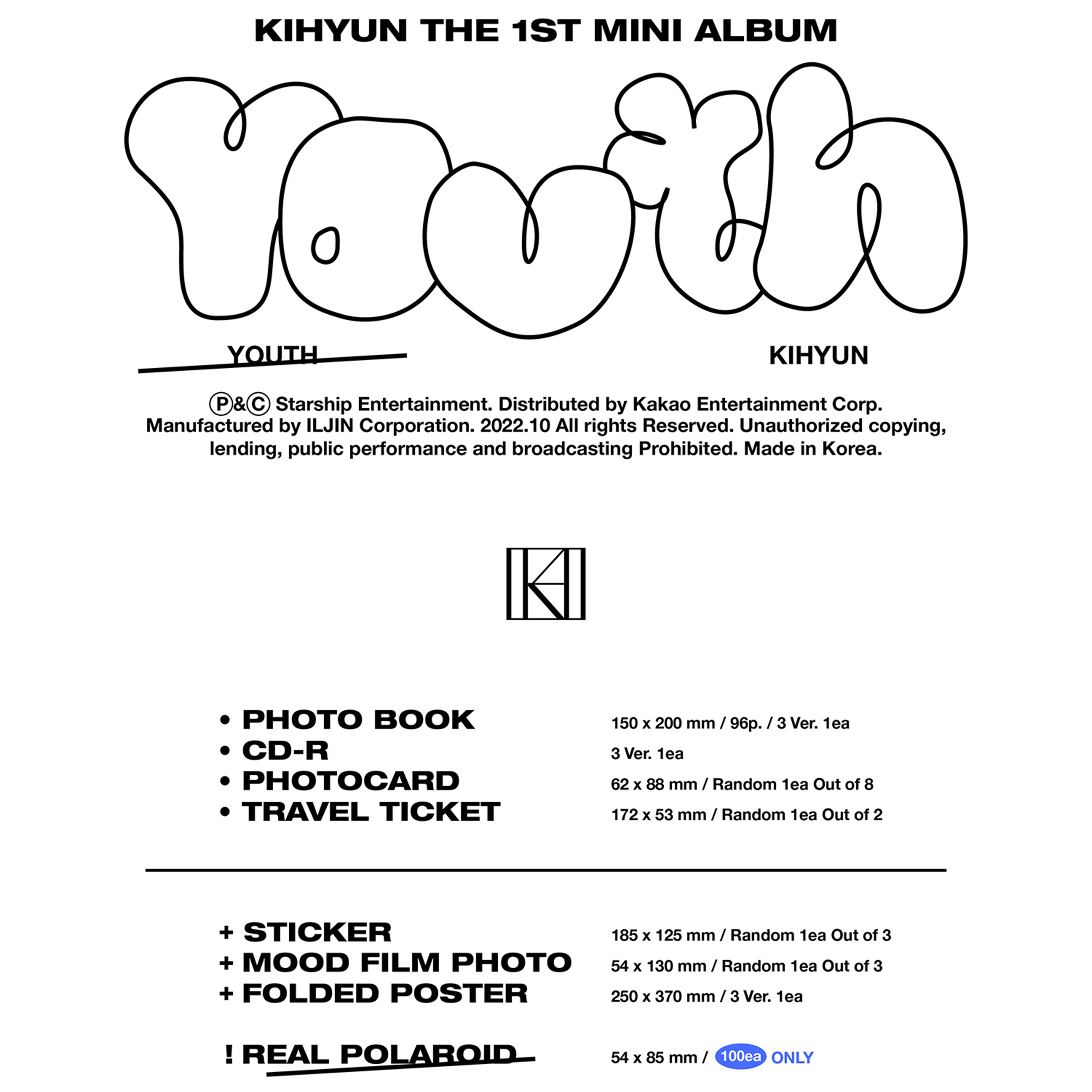 KIHYUN - YOUTH [1st Mini Album] - Stardust K-pop Shop