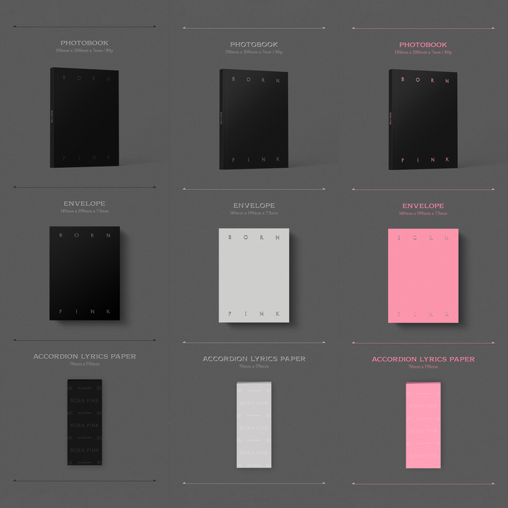Blackpink Born Pink 2nd Album Boxset version Black, Grey, Pink photobook, envelope, accordion lyrics paper