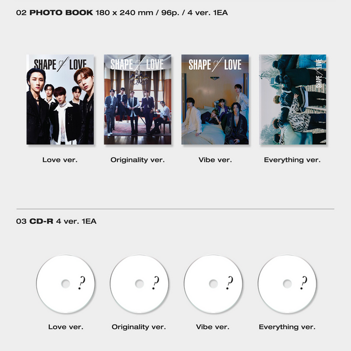 Monsta X 11th Mini Album Shape of Love Love version, Originality version, Vibe version, Everything version photobook, CD-R