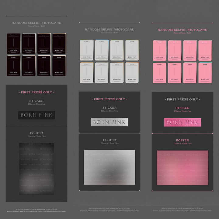 Blackpink Born Pink 2nd Album Boxset version Black, Grey, Pink random selfie photocard, first press only sticker, poster