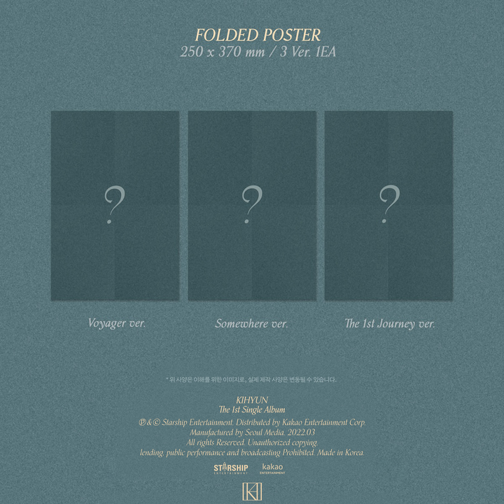 Kihyun Voyager 1st Single Album Voyager version, Somewhere version, The 1st Journey version pre-order benefits folded poster