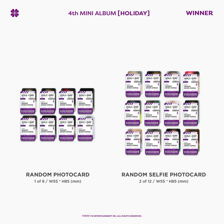 Winner Holiday 4th Mini Album Night version random photocard, random selfie photocard
