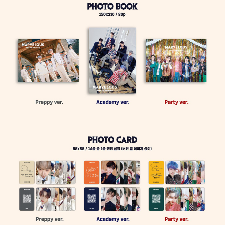 Mirae Marvelous 3rd Mini Album Preppy version / Academy version / Party version photobook, photocard