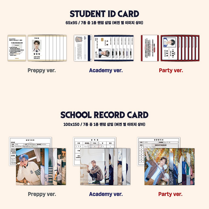 Mirae Marvelous 3rd Mini Album Preppy version / Academy version / Party version student ID card, school record card