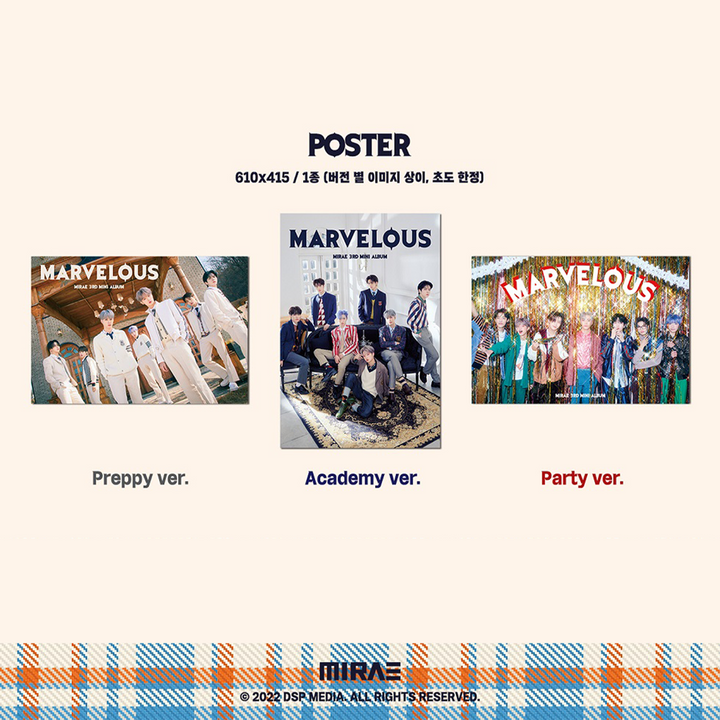 Mirae Marvelous 3rd Mini Album Preppy version / Academy version / Party version poster